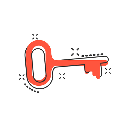 Vector cartoon key icon in comic style. Secret keyword sign illustration pictogram. Key business splash effect concept.のイラスト素材