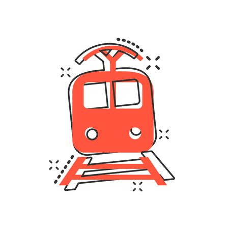 Vector cartoon train transportation icon in comic style. Train sign illustration pictogram. Transportation business splash effect concept.のイラスト素材