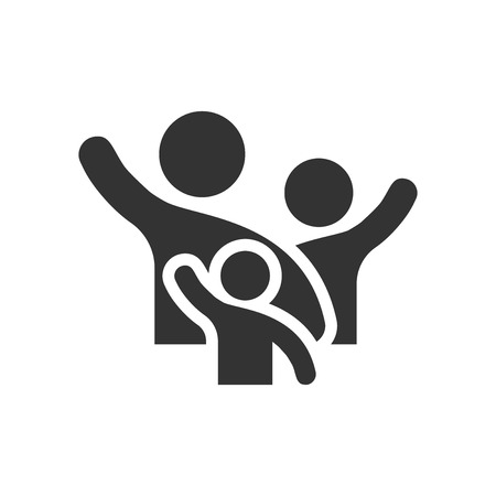 Family greeting with hand up icon in flat style. Person gesture vector illustration on white isolated background. People leader business concept.のイラスト素材