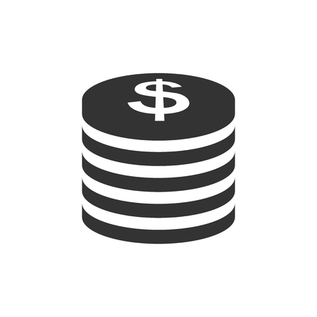 Coins stack icon in flat style. Dollar coin vector illustration on white isolated background. Money stacked business concept.のイラスト素材