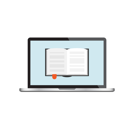 Elearning education icon in flat style. Study vector illustration on white isolated background. Laptop computer online training business concept.のイラスト素材