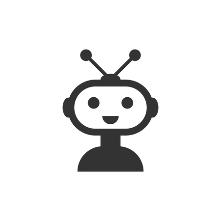 Cute robot chatbot icon in flat style. Bot operator vector illustration on white isolated background. Smart chatbot character business concept.のイラスト素材