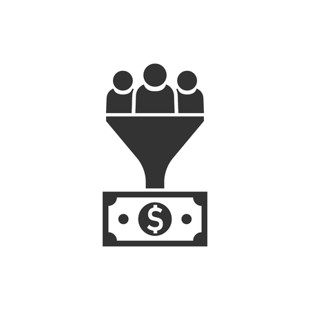 Lead management icon in flat style. Funnel with people, money vector illustration on white isolated background. Target client business concept.のイラスト素材