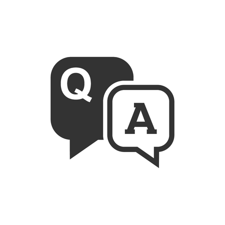 Question and answer icon in flat style. Discussion speech bubble vector illustration on white isolated background. Question, answer business concept.のイラスト素材