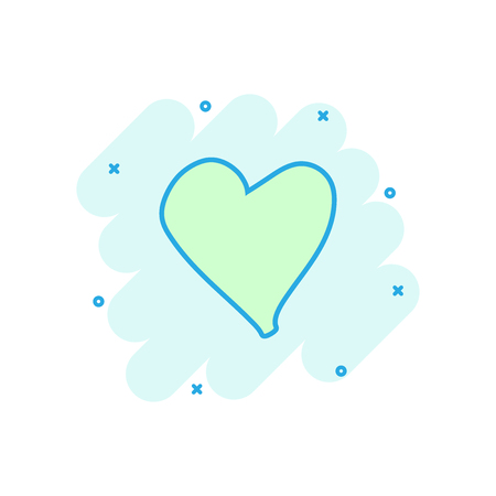 Cartoon colored heart icon in comic style. Love hand drawn illustration pictogram. Heart sign splash business concept.のイラスト素材