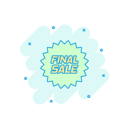 Vector cartoon discount sticker icon in comic style. Sale tag illustration pictogram. Promotion final sale discount splash effect concept.のイラスト素材