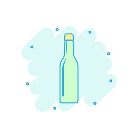 Vector cartoon wine, beer bottle icon in comic style. Alcohol bottle concept illustration pictogram. Beer, vodka, wine business splash effect concept.のイラスト素材