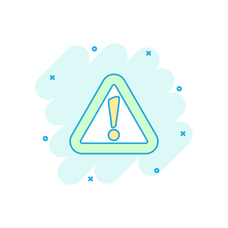 Vector cartoon danger icon in comic style. Attention caution sign illustration pictogram. Danger business splash effect concept.のイラスト素材
