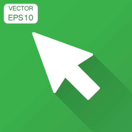 Computer mouse cursor icon in flat style. Arrow cursor vector illustration with long shadow. Mouse aim business concept.のイラスト素材