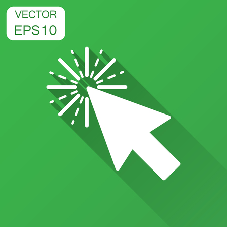 Computer mouse cursor icon in flat style. Arrow cursor vector illustration with long shadow. Mouse aim business concept.のイラスト素材