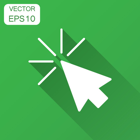 Computer mouse cursor icon in flat style. Arrow cursor vector illustration with long shadow. Mouse aim business concept.のイラスト素材