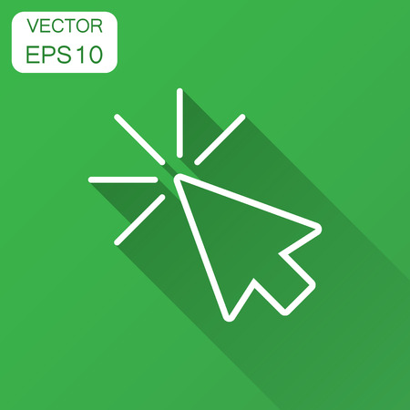 Computer mouse cursor icon in flat style. Arrow cursor vector illustration with long shadow. Mouse aim business concept.のイラスト素材
