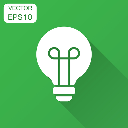 Light bulb icon in flat style. Lightbulb vector illustration with long shadow. Lamp idea business concept.のイラスト素材