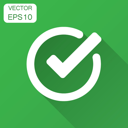 Check mark icon in flat style. Ok, accept vector illustration with long shadow. Tick business concept.のイラスト素材
