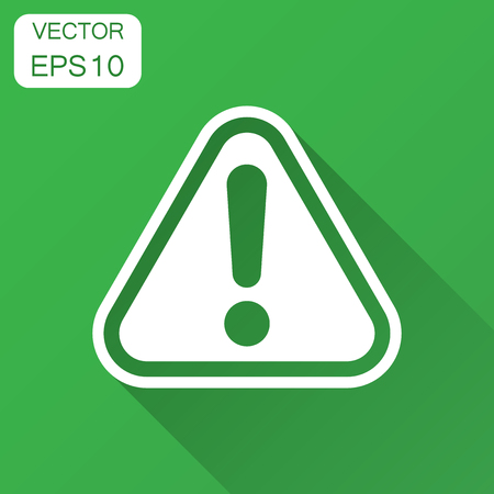 Exclamation mark icon in flat style. Danger alarm vector illustration with long shadow. Caution risk business concept.のイラスト素材