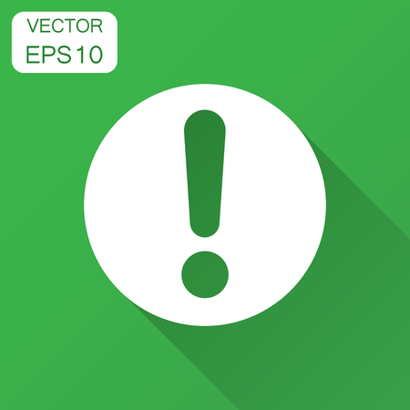 Exclamation mark icon in flat style. Danger alarm vector illustration with long shadow. Caution risk business concept.のイラスト素材