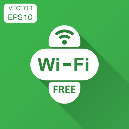 Wifi free internet sign icon in flat style. Wifi wireless technology vector illustration with long shadow. Network wifi free business concept.のイラスト素材