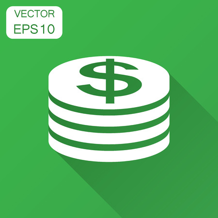 Coins stack icon in flat style. Dollar coin vector illustration with long shadow. Money stacked business concept.のイラスト素材