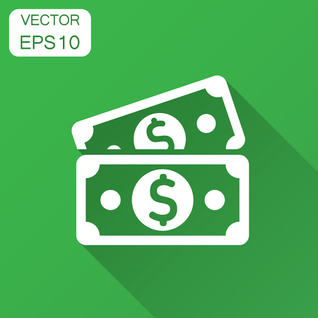 Dollar currency banknote icon in flat style. Dollar cash vector illustration with long shadow. Banknote bill business concept.のイラスト素材