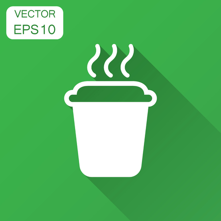 Coffee, tea cup icon in flat style. Coffee mug vector illustration with long shadow. Drink business concept.のイラスト素材