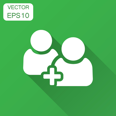 People communication user profile icon in flat style. People with plus vector illustration with long shadow. Partnership business concept.のイラスト素材