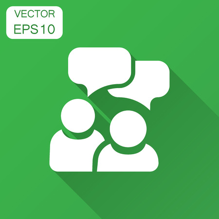 People with speech bubble icon in flat style. Business agreement vector illustration with long shadow. Partnership talk business concept.のイラスト素材