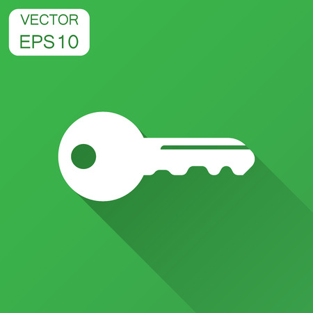 Key icon in flat style. Access login vector illustration with long shadow. Password key business concept.のイラスト素材