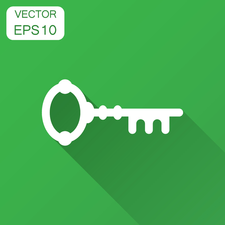 Key icon in flat style. Access login vector illustration with long shadow. Password key business concept.のイラスト素材