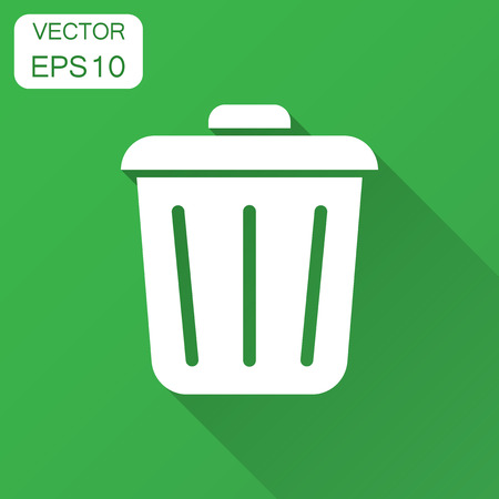 Trash bin garbage icon in flat style. Trash bucket vector illustration with long shadow. Garbage basket business concept.のイラスト素材