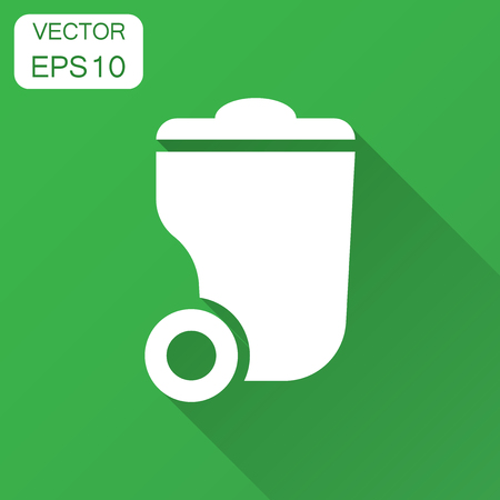Trash bin garbage icon in flat style. Trash bucket vector illustration with long shadow. Garbage basket business concept.のイラスト素材