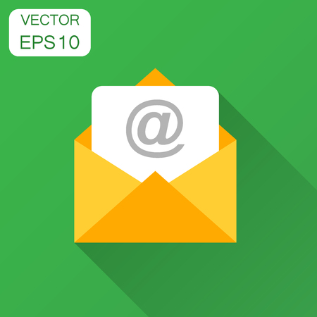 Mail envelope icon in flat style. Email message vector illustration with long shadow. Mailbox e-mail business concept.のイラスト素材