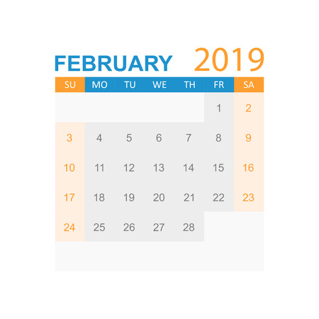 Calendar february 2019 year in simple style. Calendar planner design template. Agenda february monthly reminder. Business vector illustration.のイラスト素材