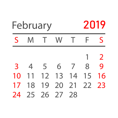 Calendar february 2019 year in simple style. Calendar planner design template. Agenda february monthly reminder. Business vector illustration.のイラスト素材