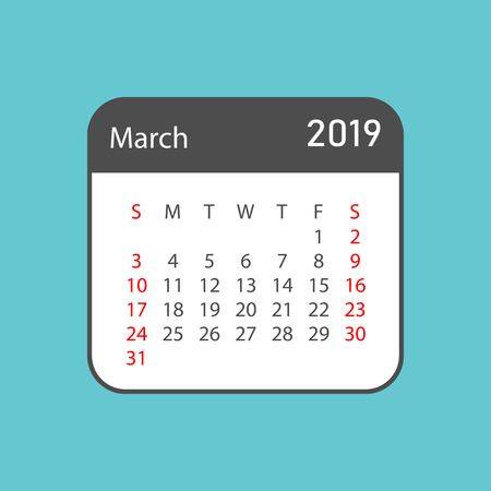 Calendar march 2019 year in simple style. Calendar planner design template. Agenda march monthly reminder. Business vector illustration.のイラスト素材