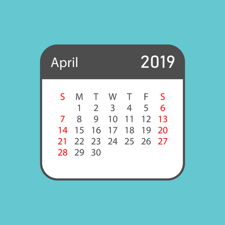 Calendar april 2019 year in simple style. Calendar planner design template. Agenda april monthly reminder. Business vector illustration.のイラスト素材