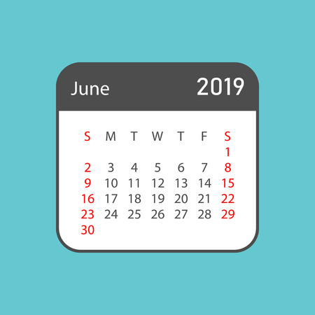 Calendar june 2019 year in simple style. Calendar planner design template. Agenda june monthly reminder. Business vector illustration.のイラスト素材