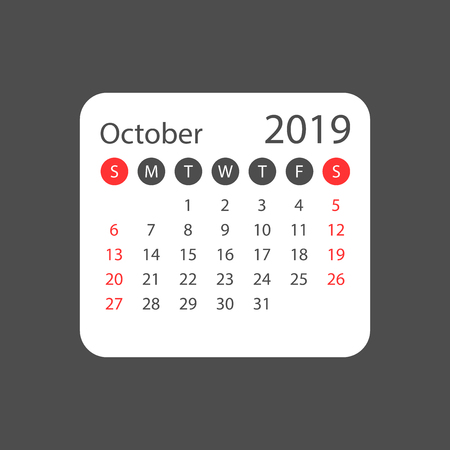 Calendar october 2019 year in simple style. Calendar planner design template. Agenda october monthly reminder. Business vector illustration.のイラスト素材
