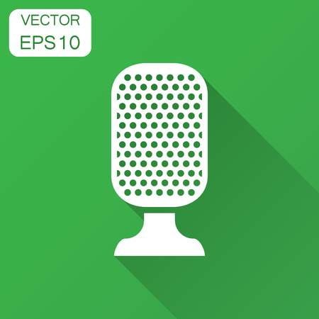 Microphone icon in flat style. Mic broadcast vector illustration with long shadow. Microphone mike speech business concept.のイラスト素材