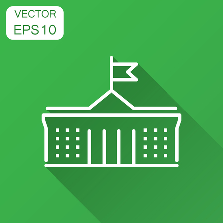 Bank building icon in flat style. Government architecture vector illustration with long shadow. Museum exterior business concept.のイラスト素材
