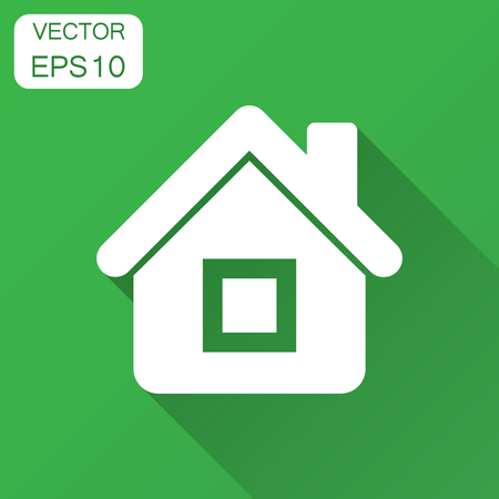 House building icon in flat style. Home apartment vector illustration with long shadow. House dwelling business concept.のイラスト素材
