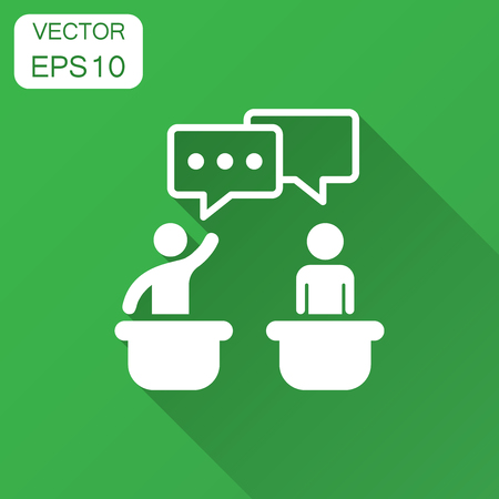 Politic debate icon in flat style. Presidential debates vector illustration with long shadow. Businessman discussion business concept.のイラスト素材
