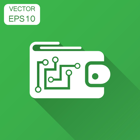 Digital wallet icon in flat style. Crypto bag vector illustration with long shadow. Online finance, e-commerce business concept.のイラスト素材