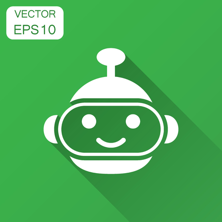 Cute robot chatbot icon in flat style. Bot operator vector illustration with long shadow. Smart chatbot character business concept.のイラスト素材