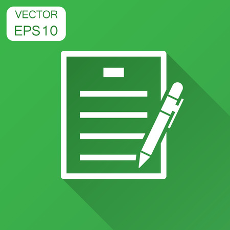 Contract agreement icon in flat style. Document sheet with pen vector illustration with long shadow. Contract arrangement business concept.のイラスト素材