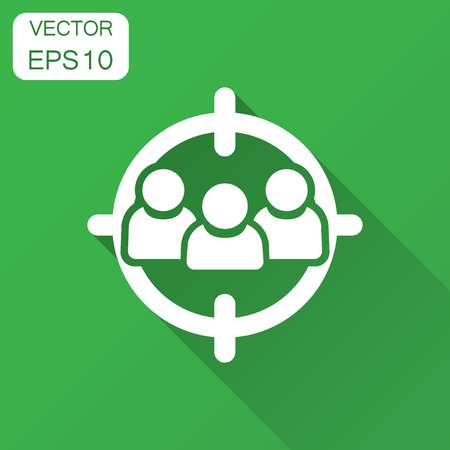 Target audience icon in flat style. Focus on people vector illustration with long shadow. Human resources business concept.のイラスト素材