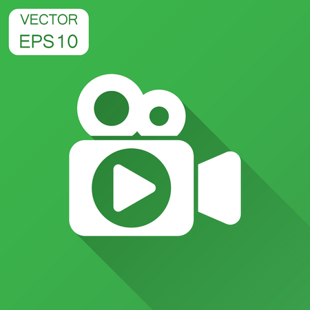 Video camera icon in flat style. Movie play vector illustration with long shadow. Video streaming business concept.のイラスト素材