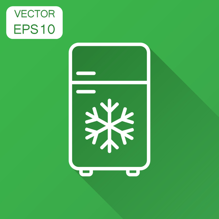 Fridge refrigerator icon in flat style. Freezer container vector illustration with long shadow. Fridge business concept.のイラスト素材