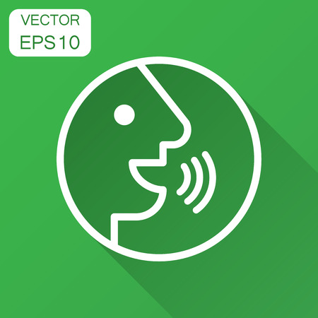Voice command with sound waves icon in flat style. Speak control vector illustration with long shadow. Speaker people business concept.のイラスト素材