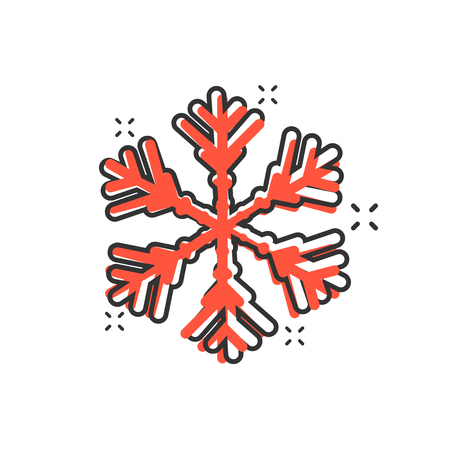 Snowflake icon in comic style. Snow flake winter vector cartoon illustration pictogram. Christmas snowfall ornament business concept splash effect.のイラスト素材
