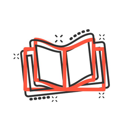 Book education icon in comic style. Literature magazine vector cartoon illustration pictogram. Book paper business concept splash effect.のイラスト素材